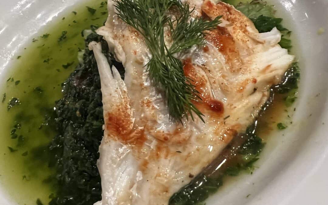 Spenatsoppa med färsk kolja file’ Stekt i sherry