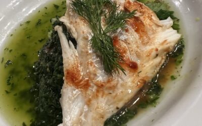 Spenatsoppa med färsk kolja file’ Stekt i sherry